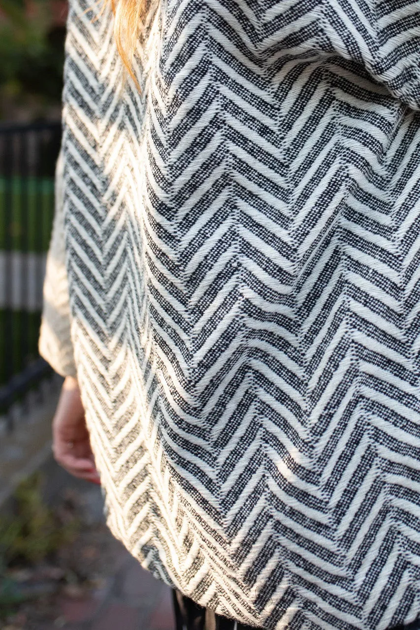 Portuguese Wool Pieper Coat in Black and White Herringbone