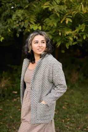 Portuguese Wool Pieper Coat in Black and White Herringbone