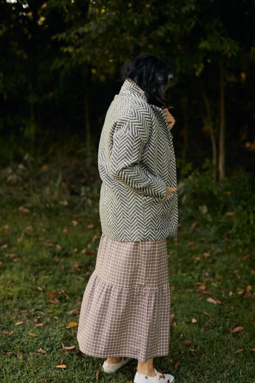 Portuguese Wool Pieper Coat in Black and White Herringbone
