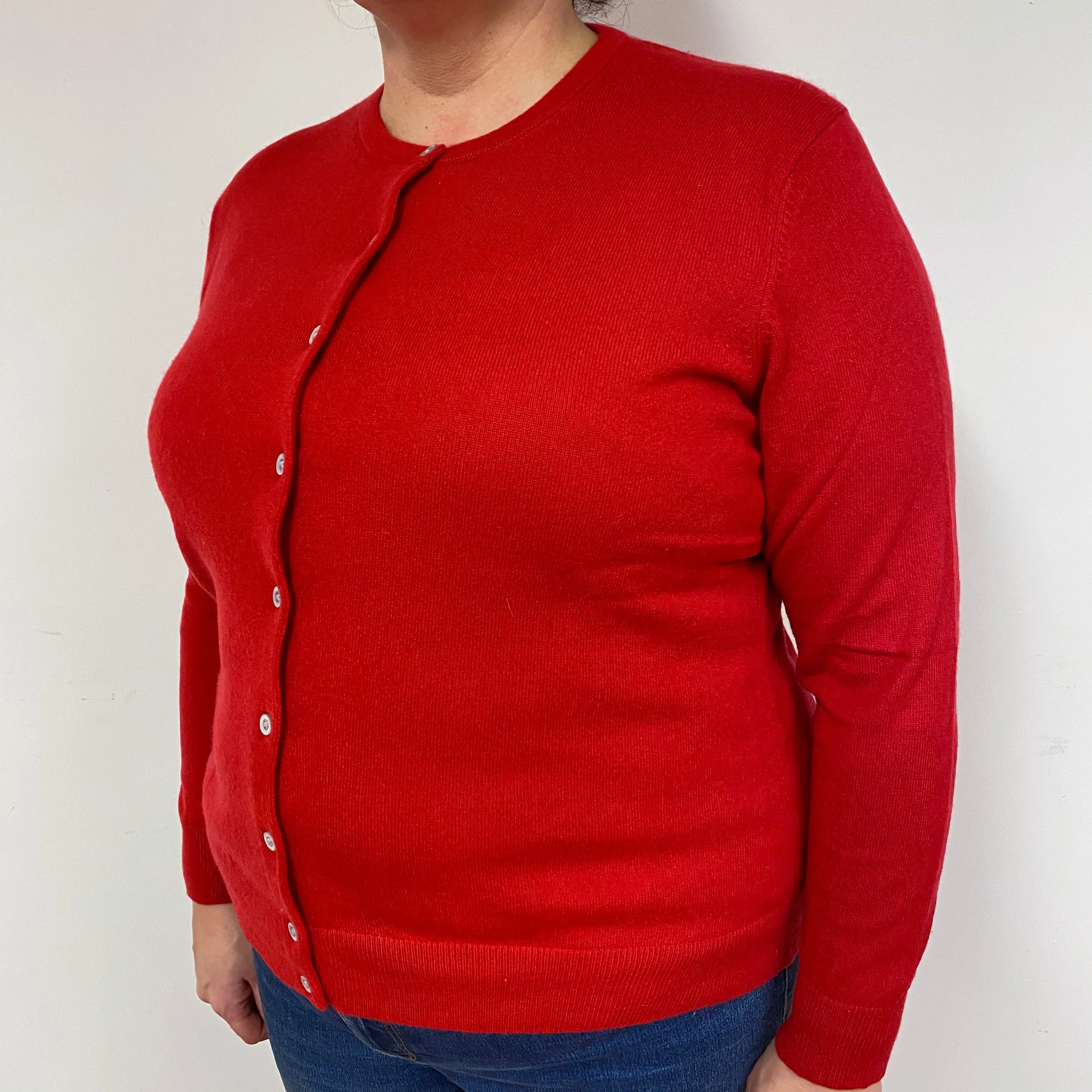 Post Box Red Cashmere Crew Neck Cardigan Extra Large