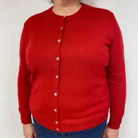 Post Box Red Cashmere Crew Neck Cardigan Extra Large