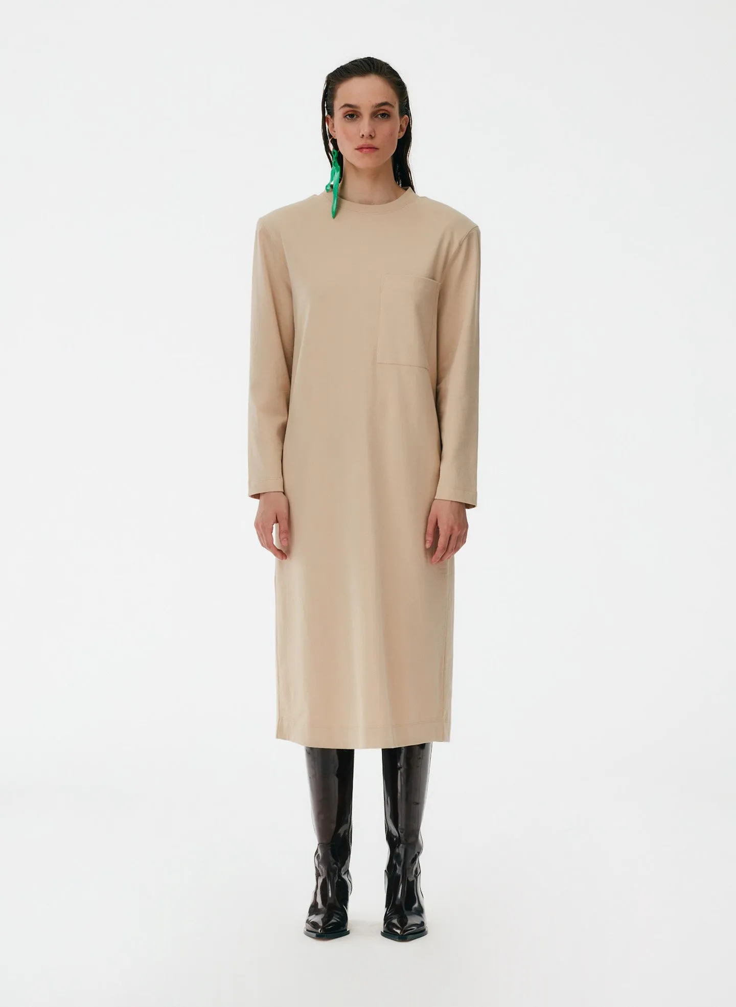 Punto Milano Long Sleeve Shoulder Pad T-Shirt Dress