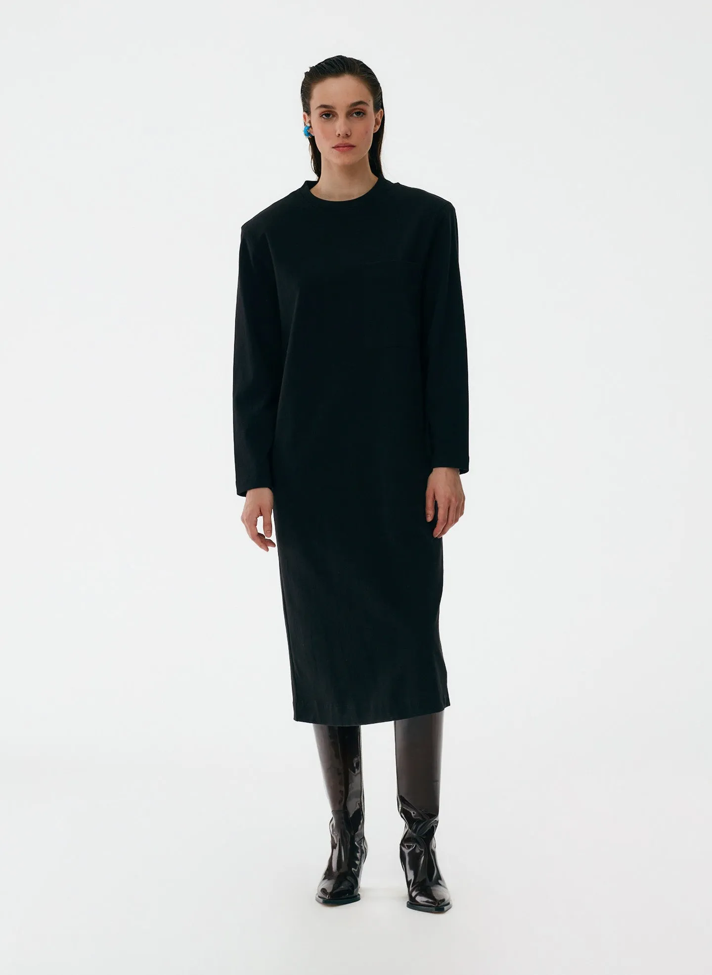 Punto Milano Long Sleeve Shoulder Pad T-Shirt Dress