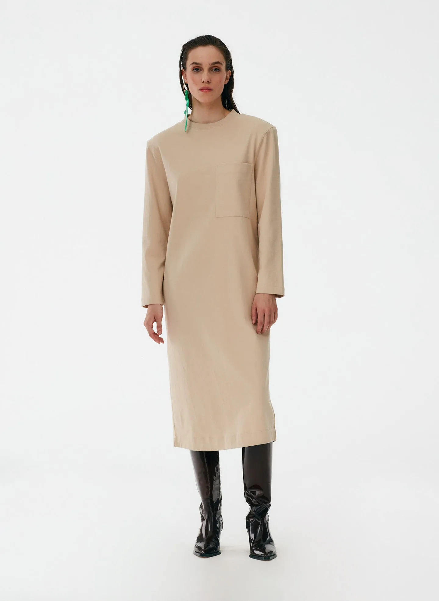 Punto Milano Long Sleeve Shoulder Pad T-Shirt Dress