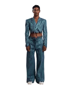 "Ethereal Waves" Cropped Jacquard Blazer