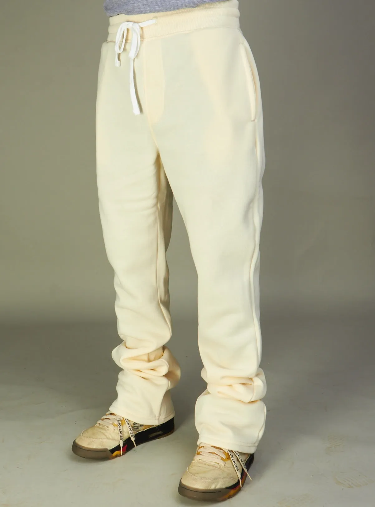Rebel Minds Sweatpants - Fleece Stacked Fit - Cream - 100-475