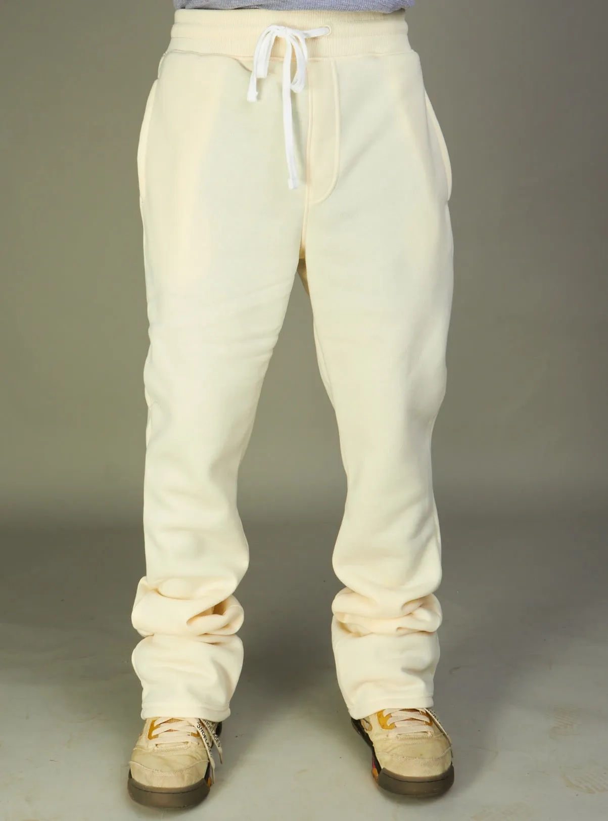 Rebel Minds Sweatpants - Fleece Stacked Fit - Cream - 100-475
