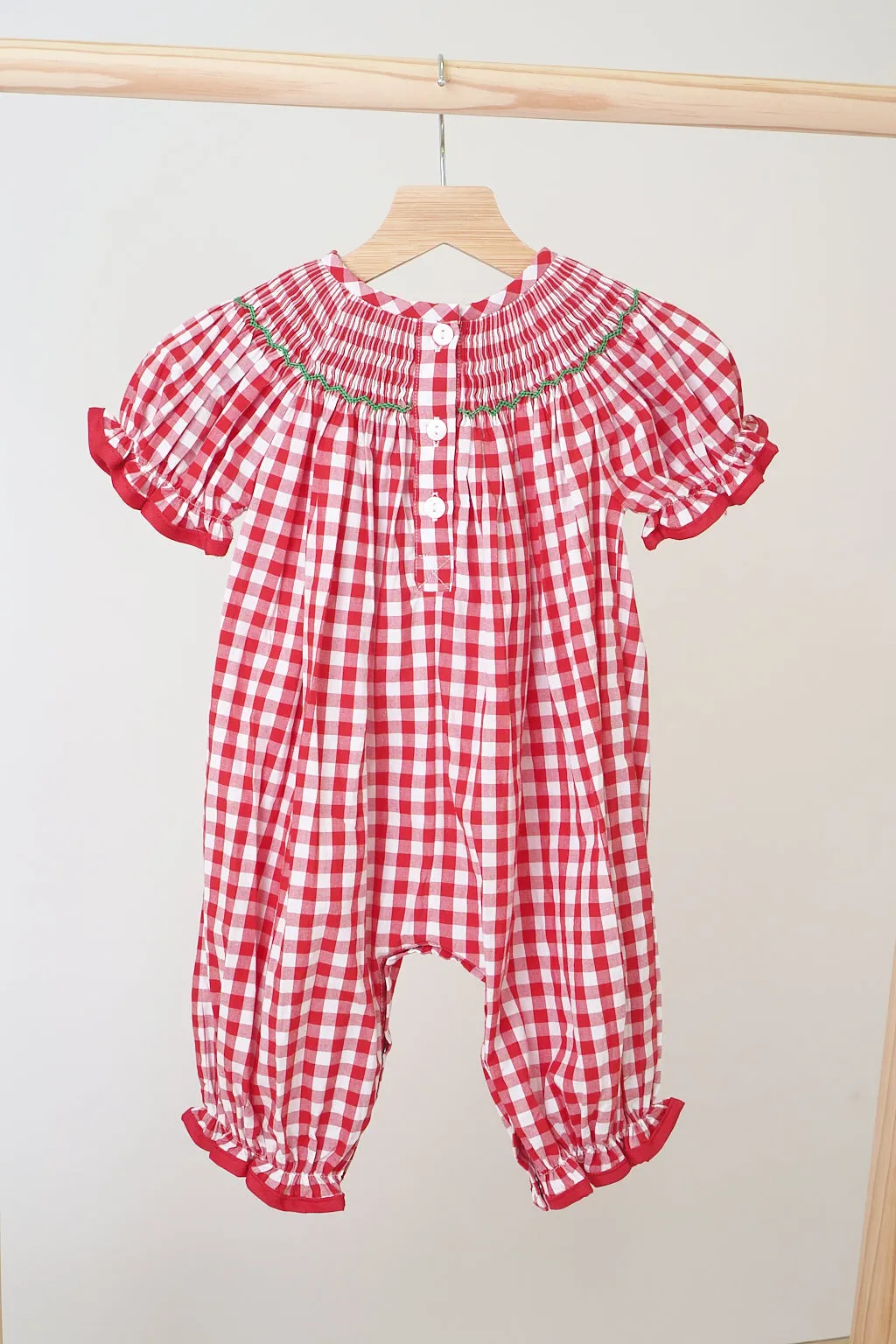 Red Christmas Tree Hand Smocked Gingham Romper