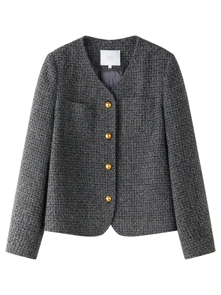 rendy Wool Tweed Casual Grey Top