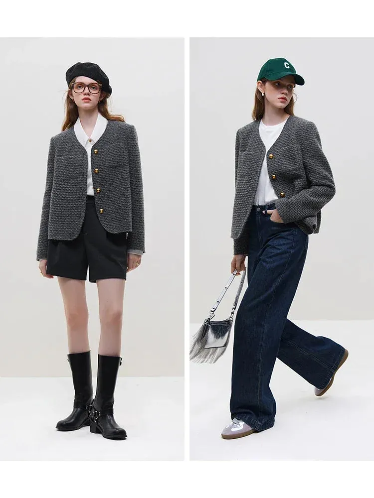 rendy Wool Tweed Casual Grey Top