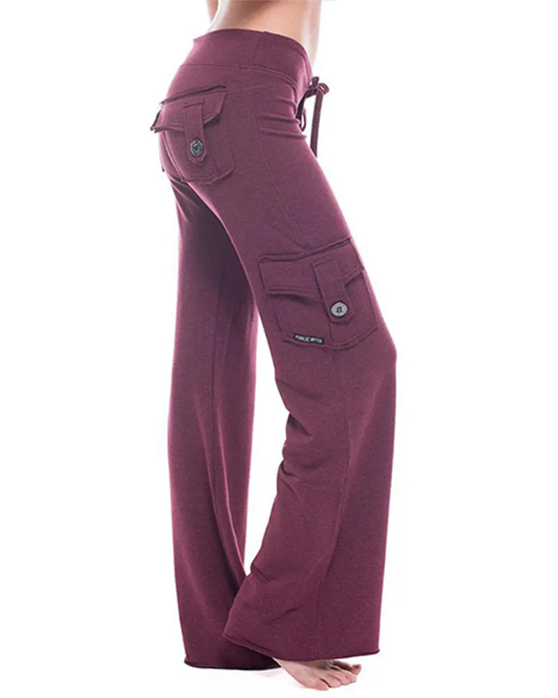 Resilient Waist Buttons Pocket Trousers