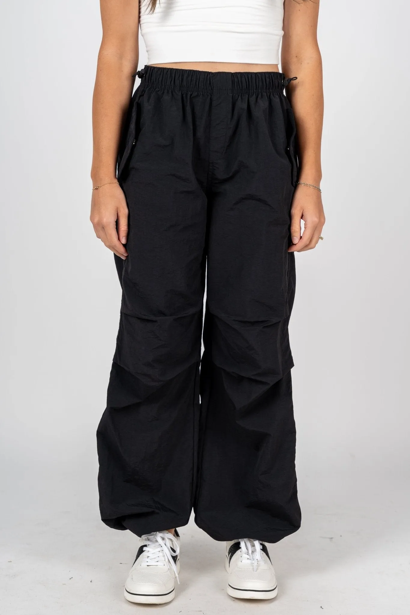 Ruched cargo pants black