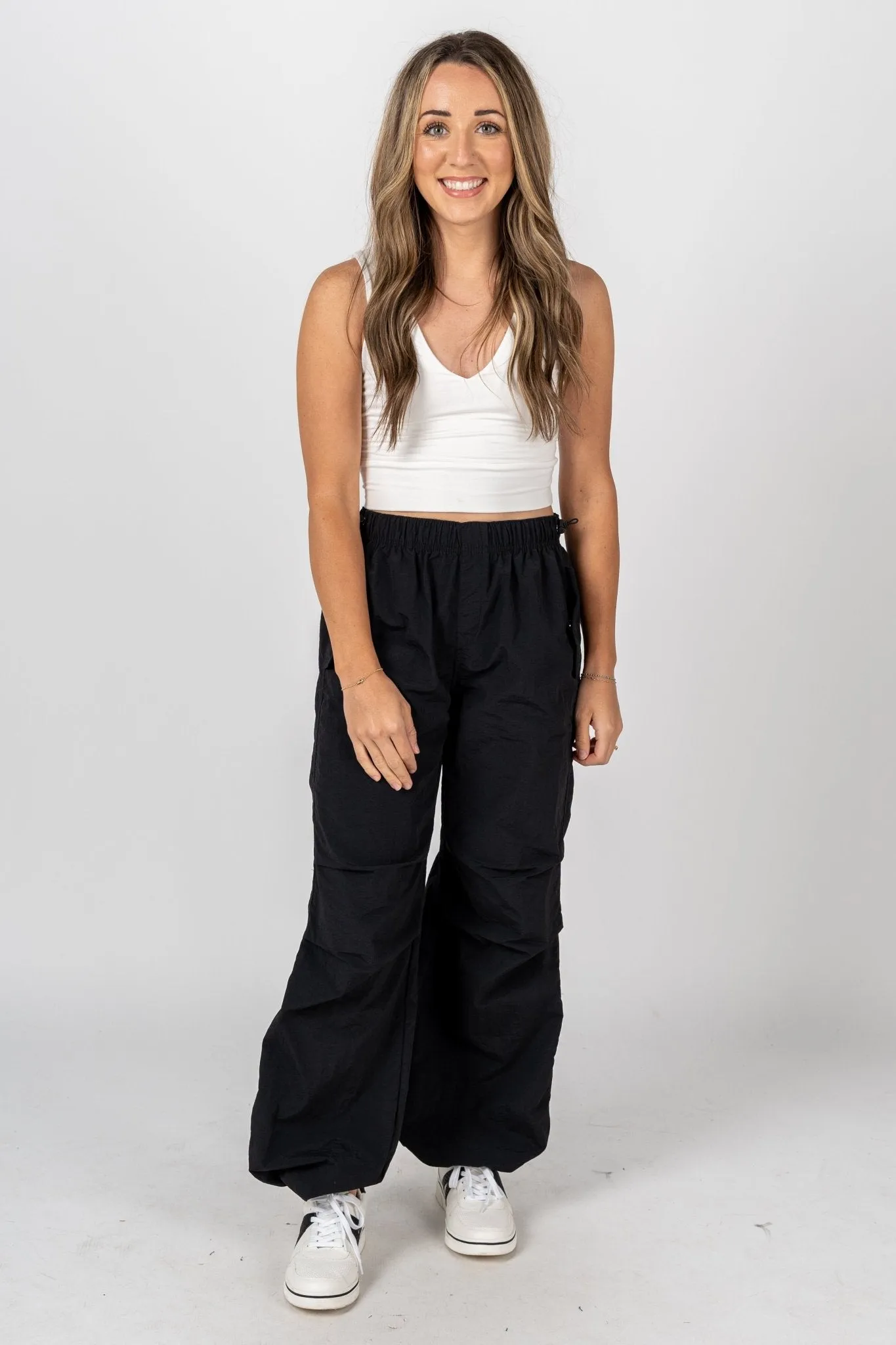 Ruched cargo pants black