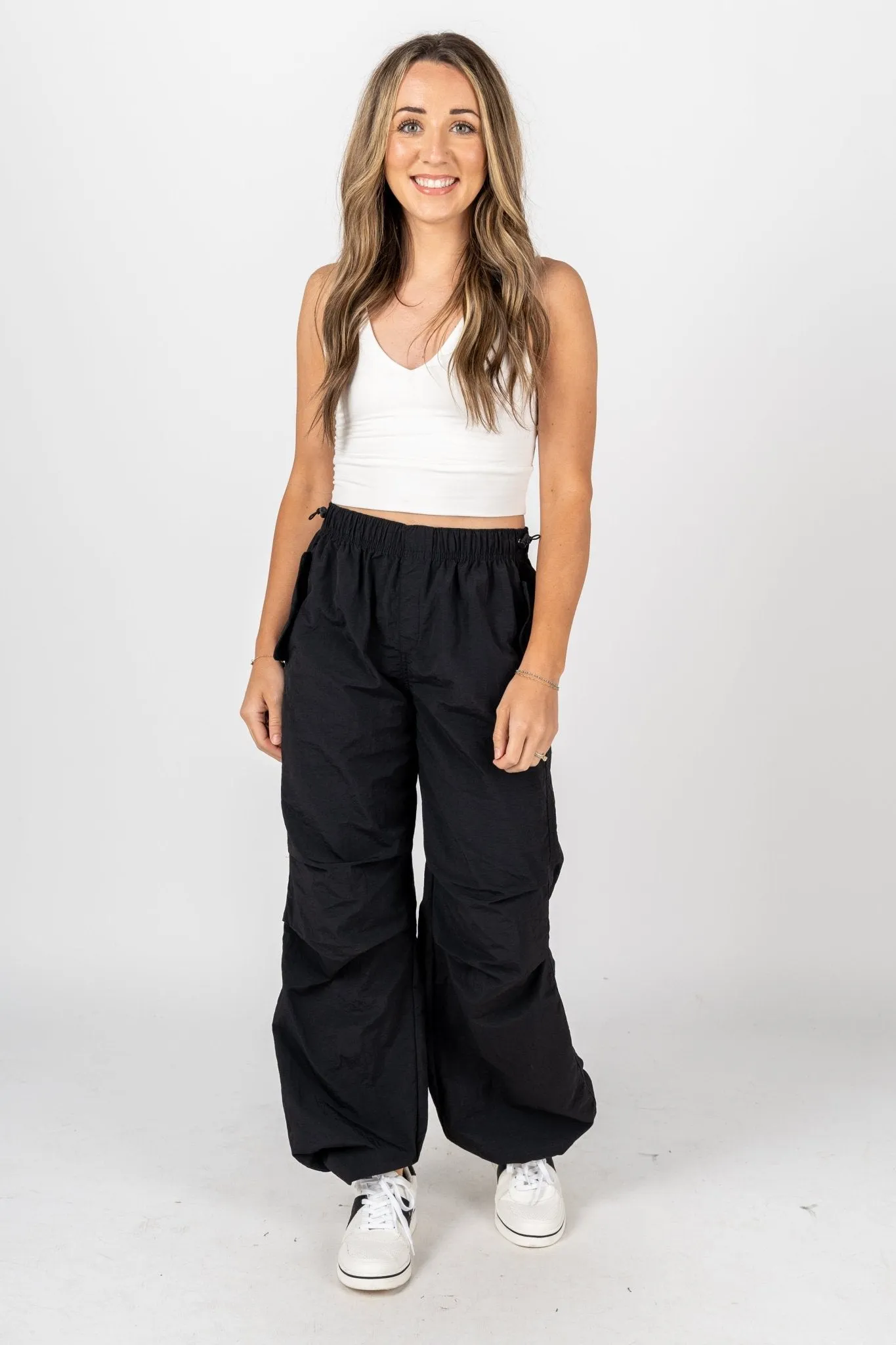 Ruched cargo pants black