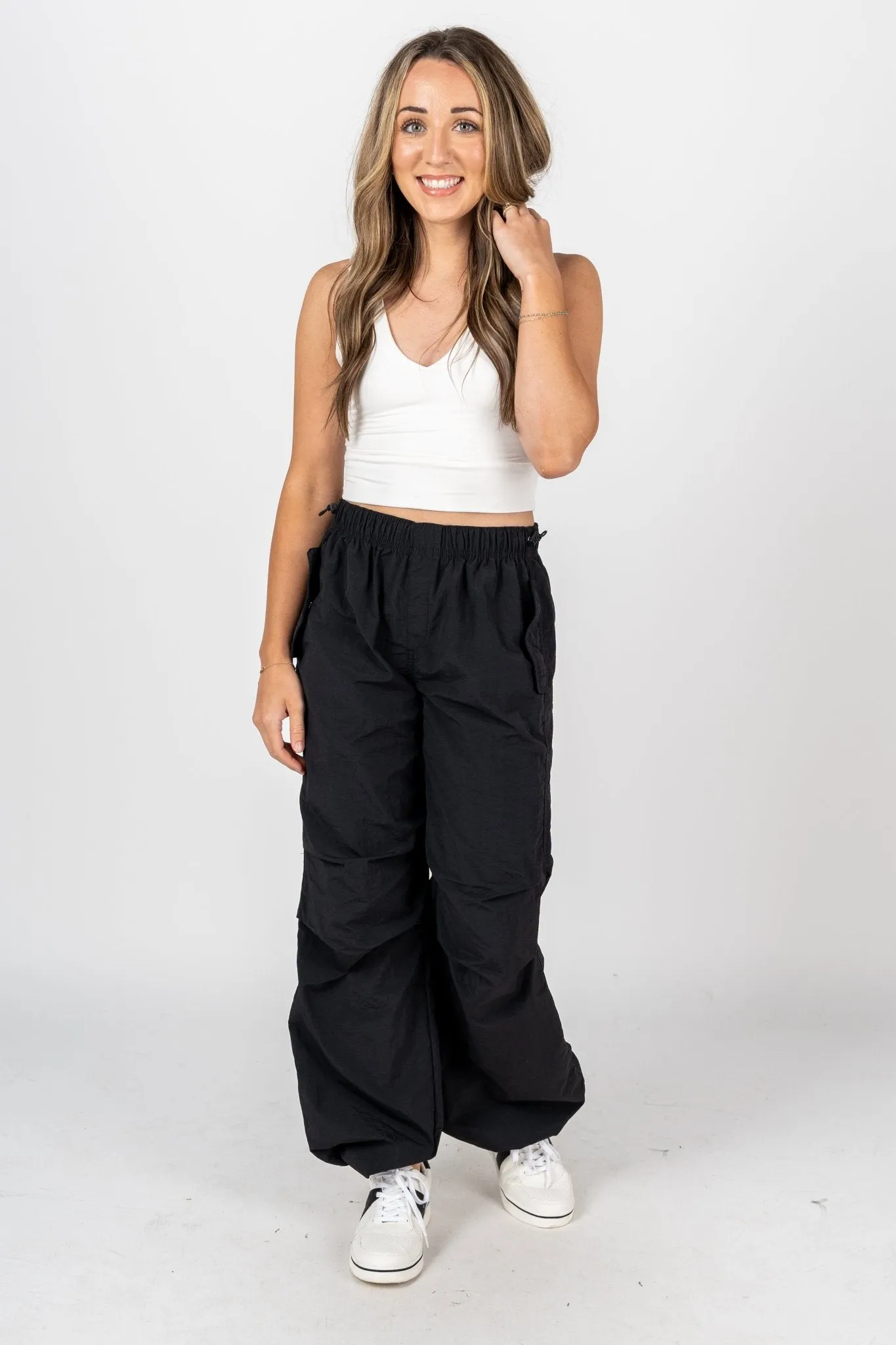Ruched cargo pants black