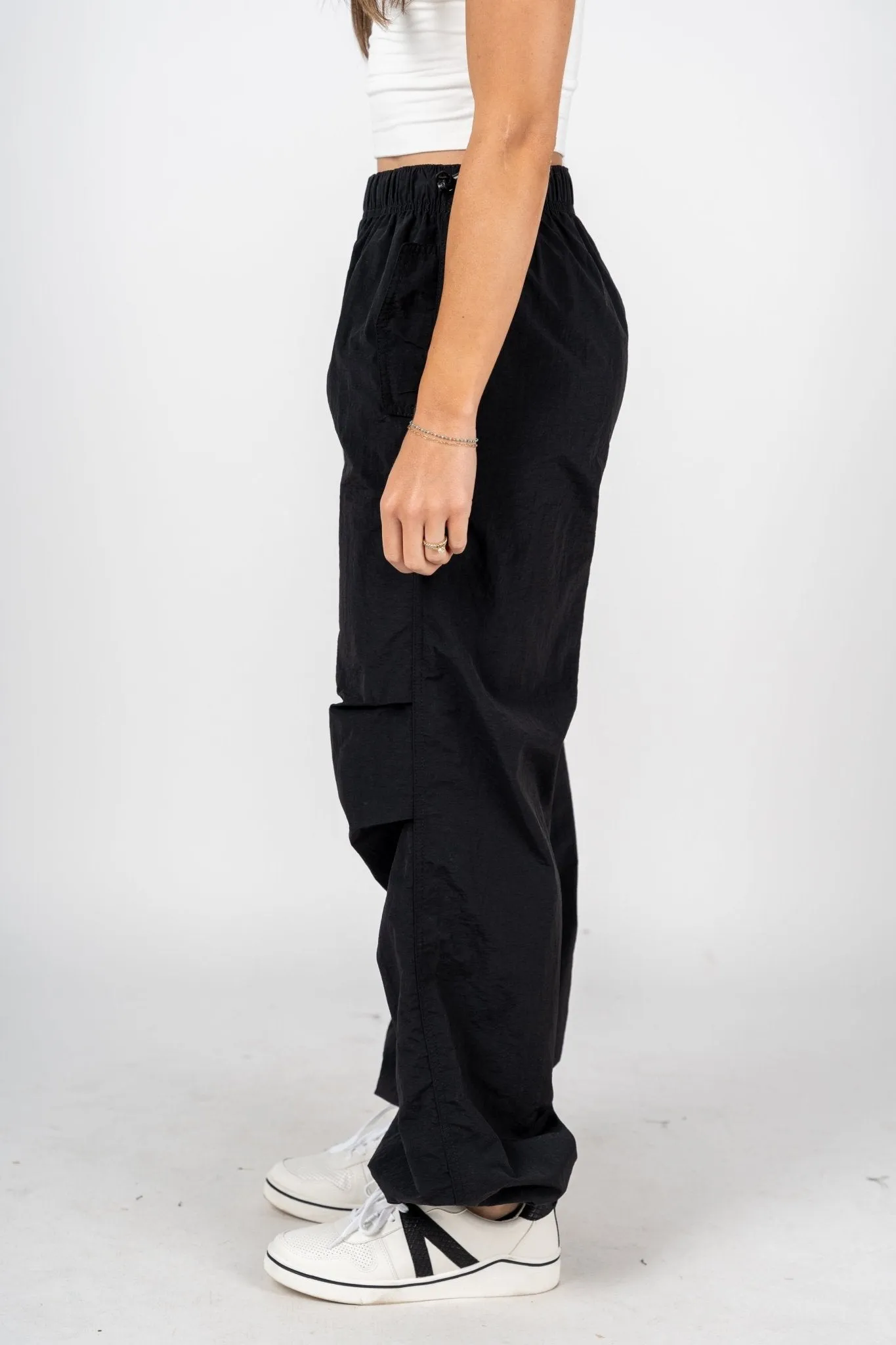 Ruched cargo pants black