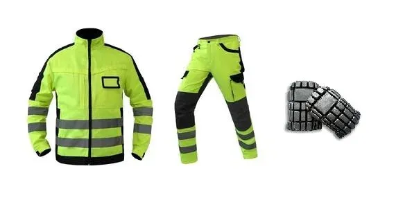 Safety Gear: Reflective Workwear Set. Wear-resistant Repairman Work Suits Fluorescent Zipper Jacket And Pants Set Multi Pockets