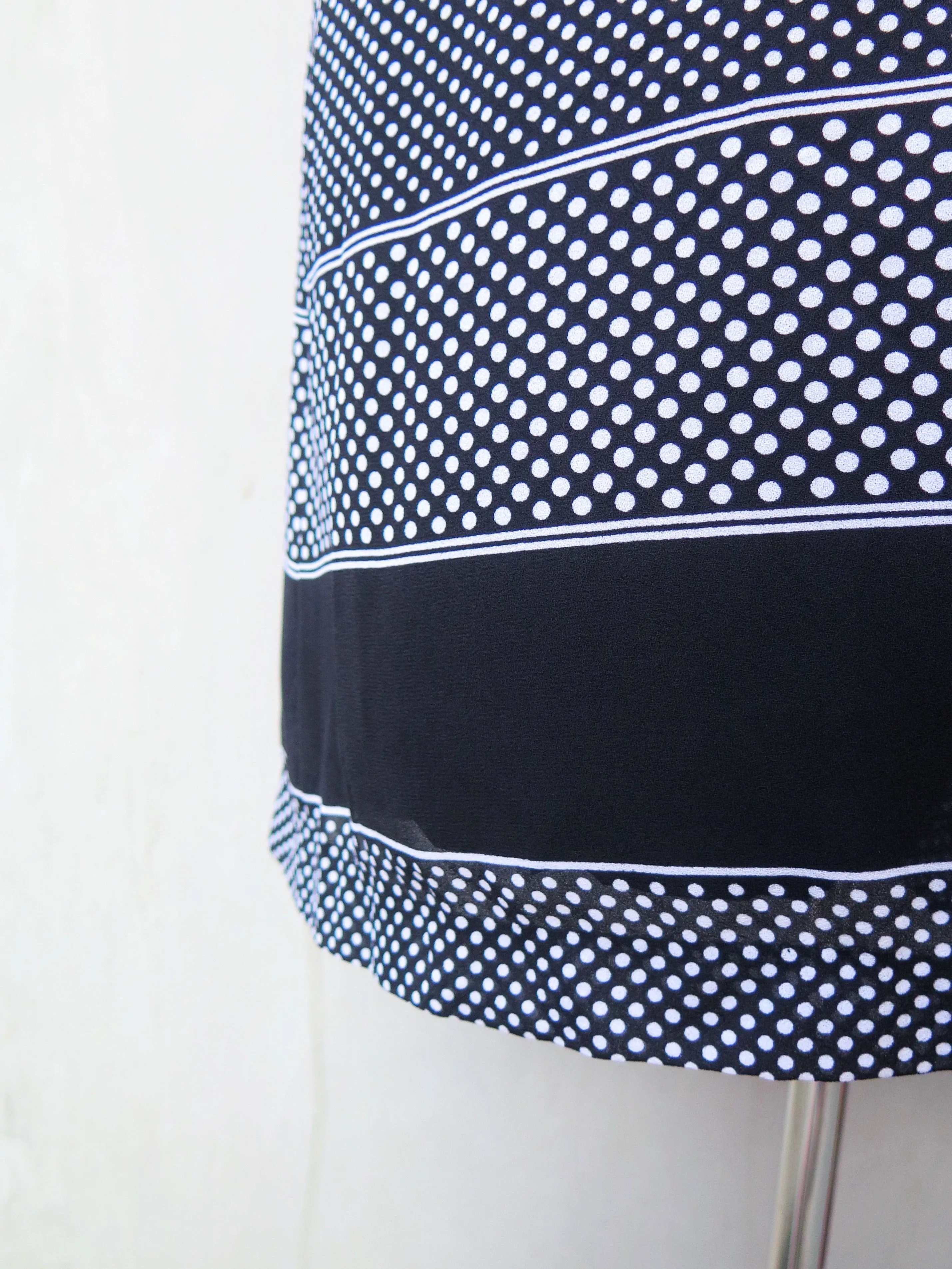 Serina | Vintage 1950s 1960s Simple black polka dot shirt shirt dress with solid stripe hem