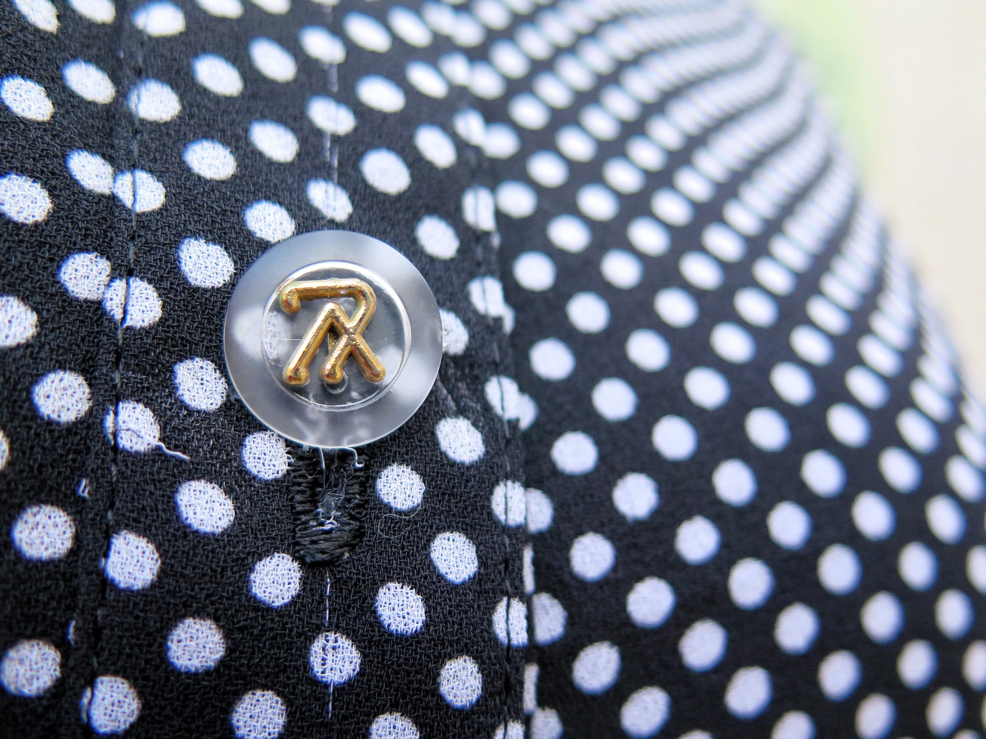 Serina | Vintage 1950s 1960s Simple black polka dot shirt shirt dress with solid stripe hem