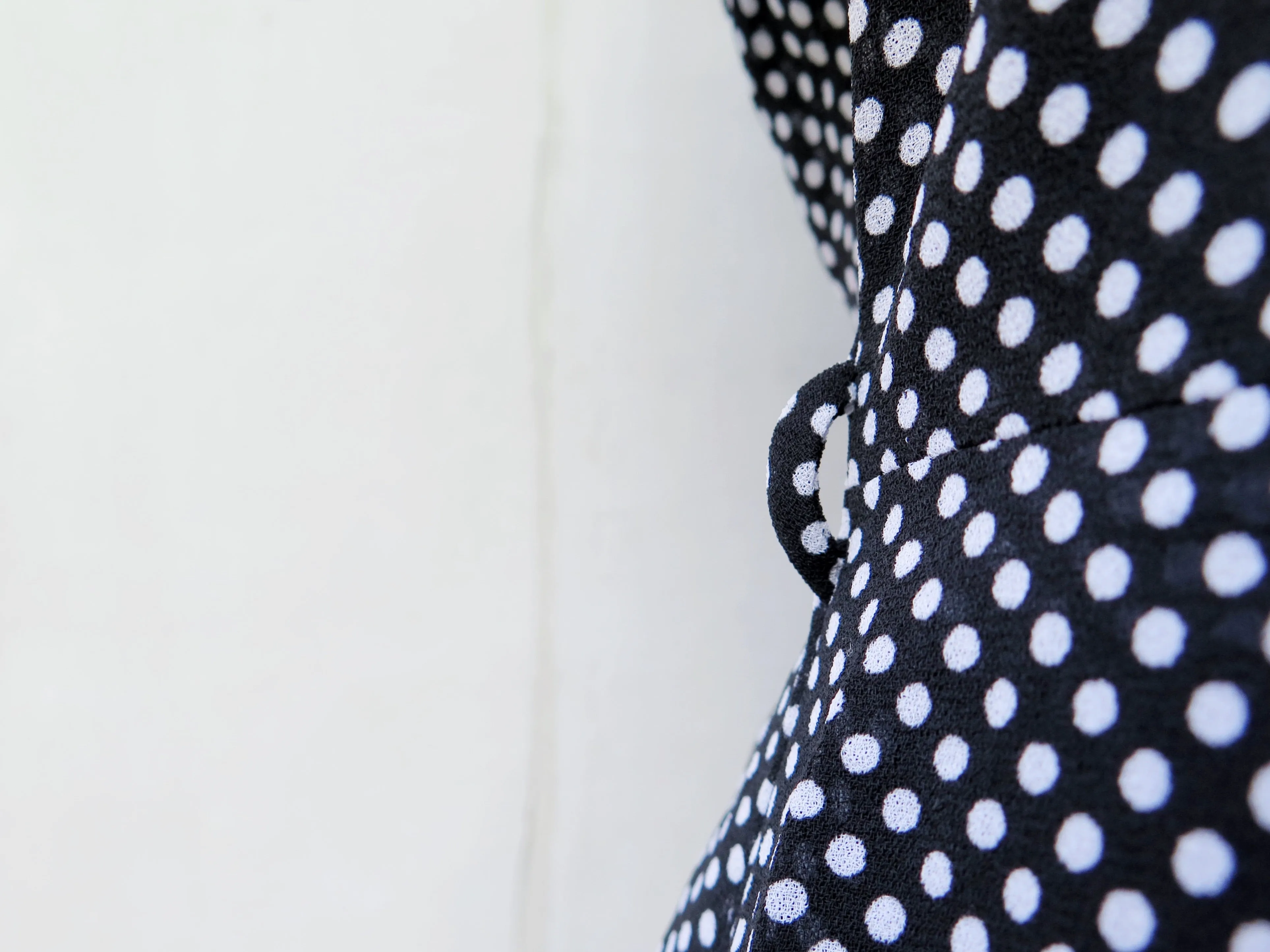 Serina | Vintage 1950s 1960s Simple black polka dot shirt shirt dress with solid stripe hem