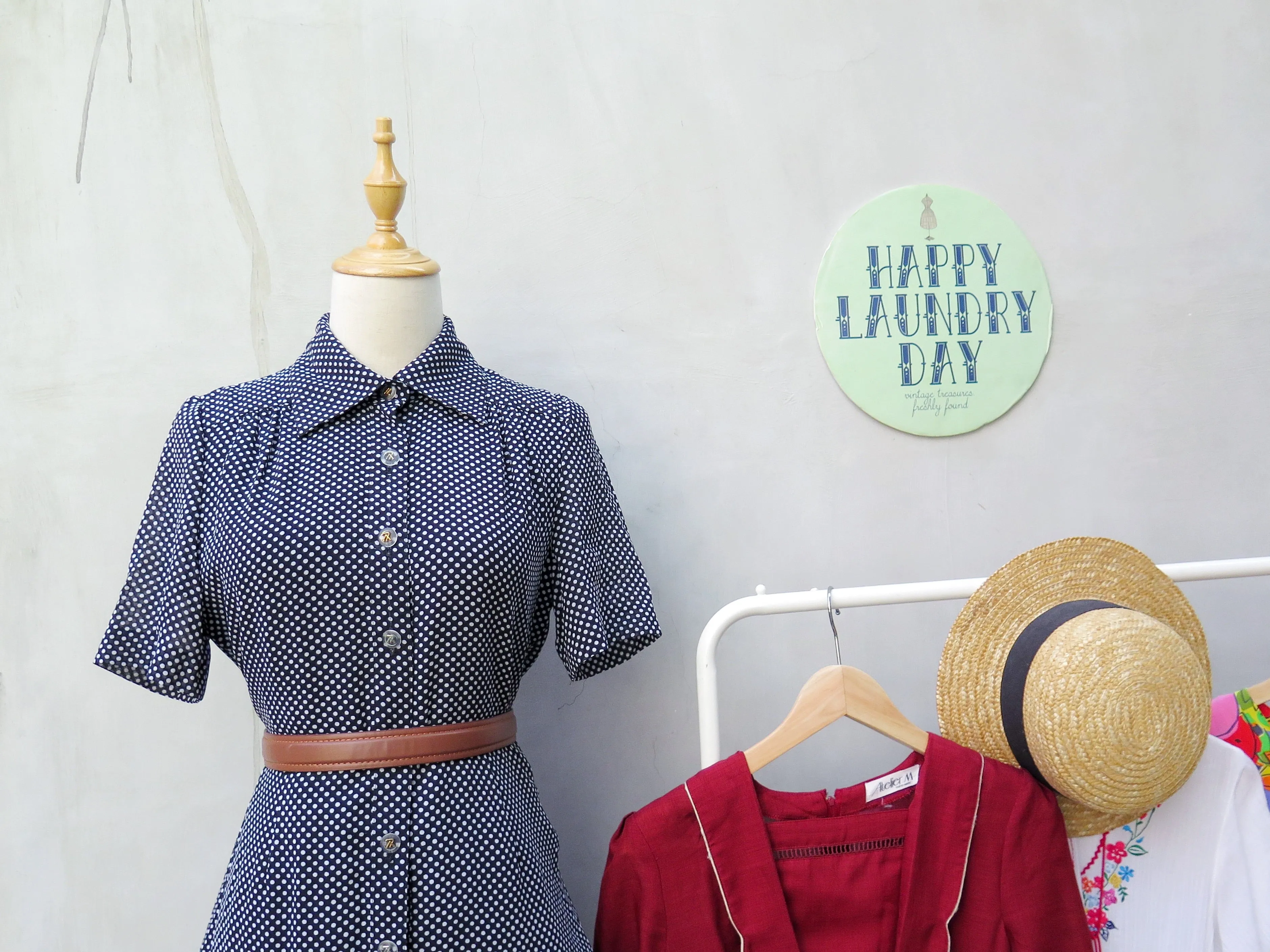 Serina | Vintage 1950s 1960s Simple black polka dot shirt shirt dress with solid stripe hem