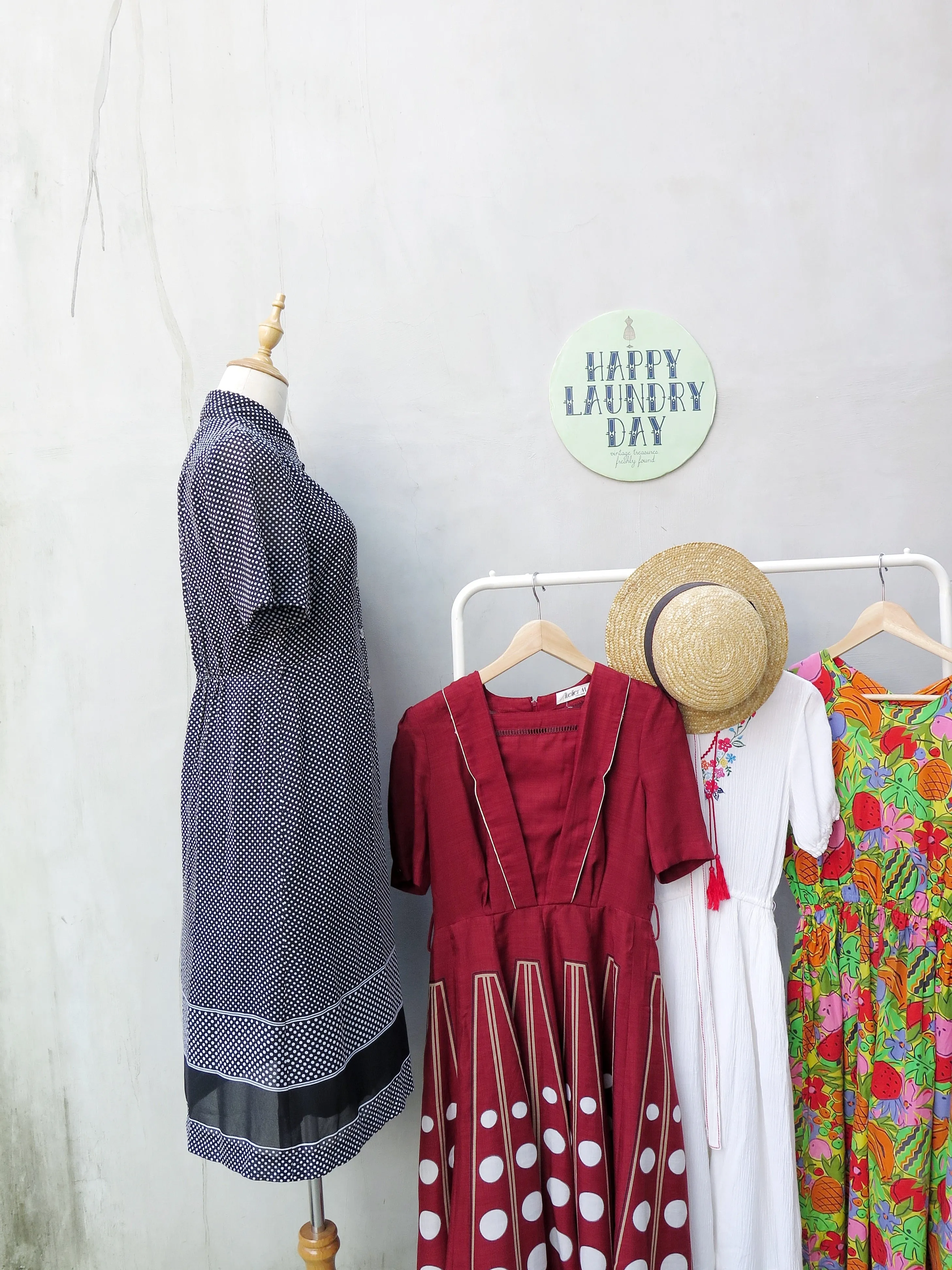 Serina | Vintage 1950s 1960s Simple black polka dot shirt shirt dress with solid stripe hem