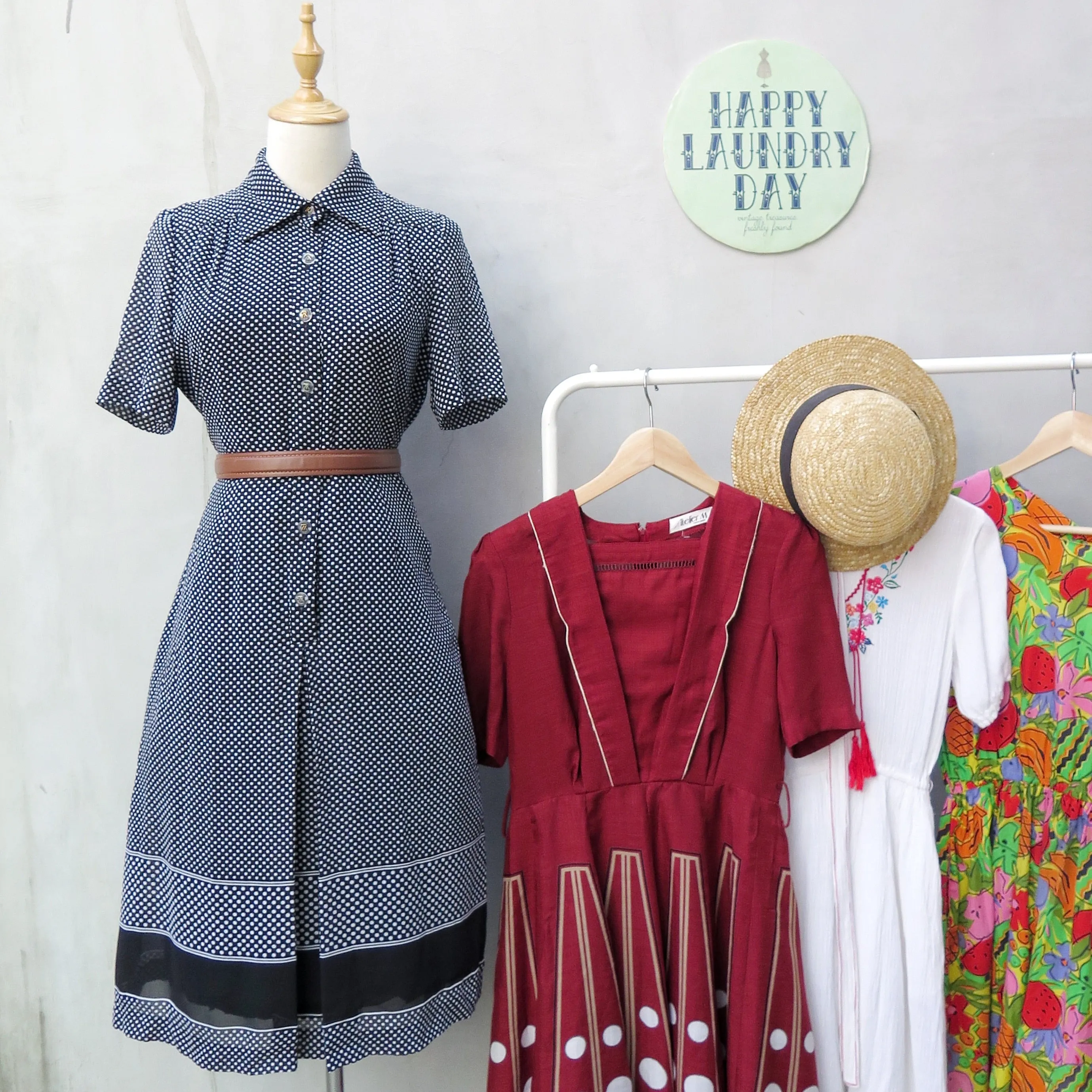 Serina | Vintage 1950s 1960s Simple black polka dot shirt shirt dress with solid stripe hem