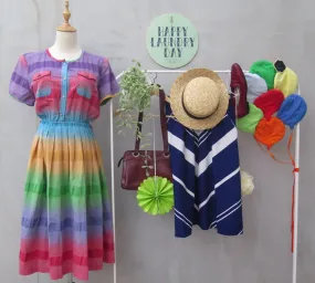 Skippy Do-dah-day | Vintage 1980s rainbow gradient colors button-down shirt dress