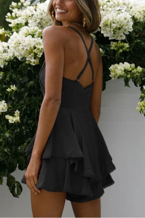 Sleeveless Tiered Surplice Romper