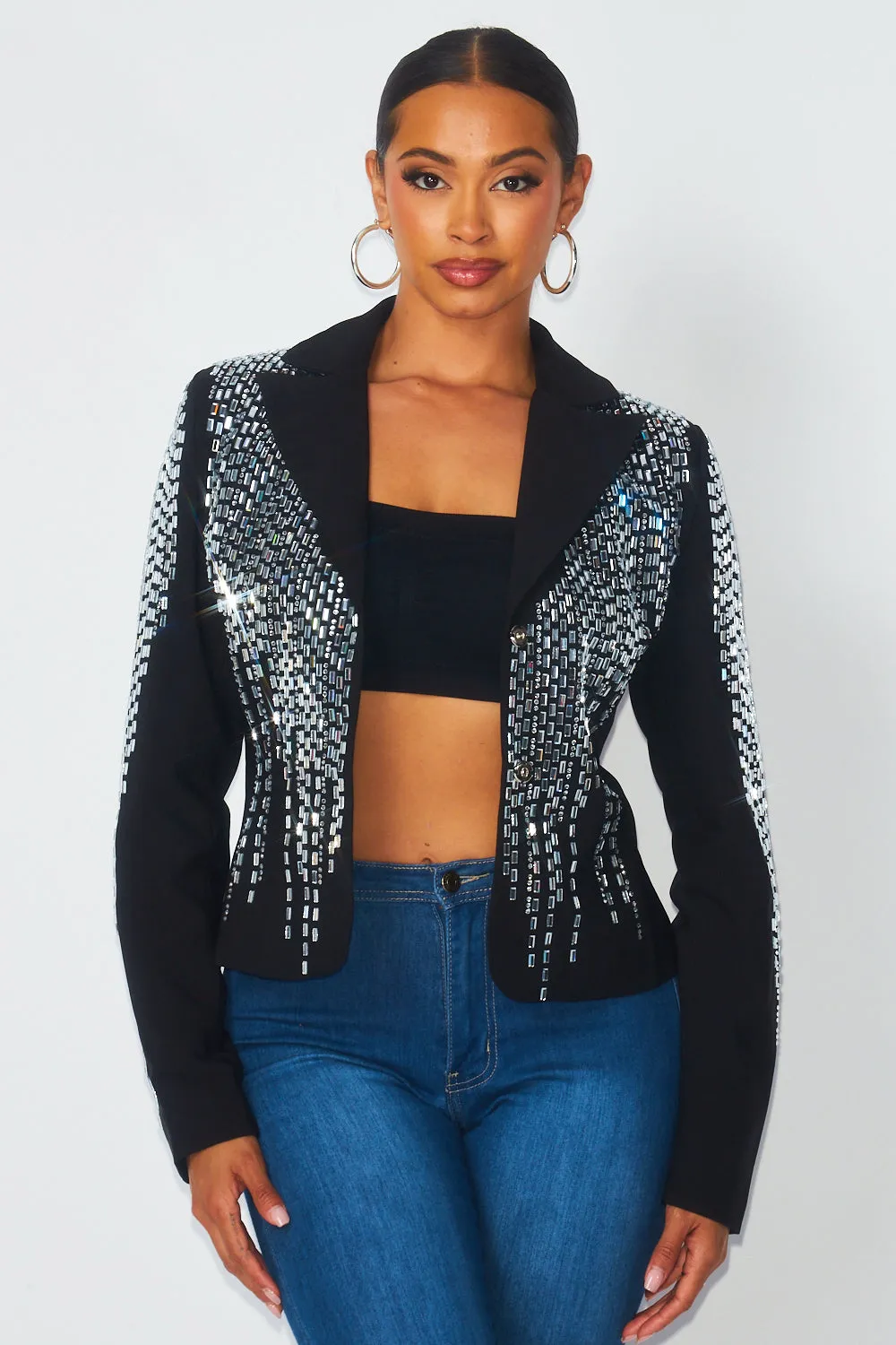 So Bossy Sparkly Rhinestone Fitted Blazer
