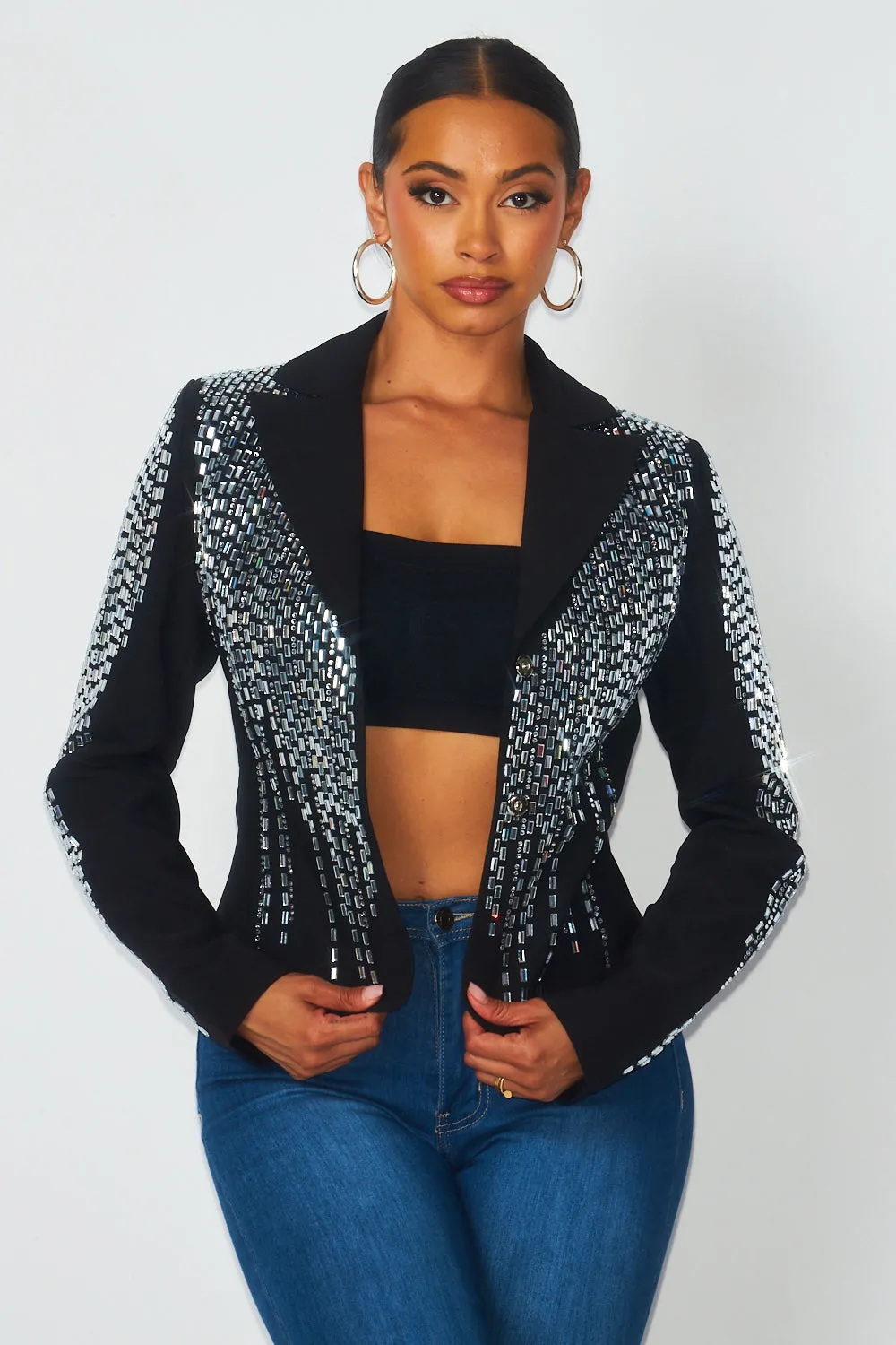 So Bossy Sparkly Rhinestone Fitted Blazer