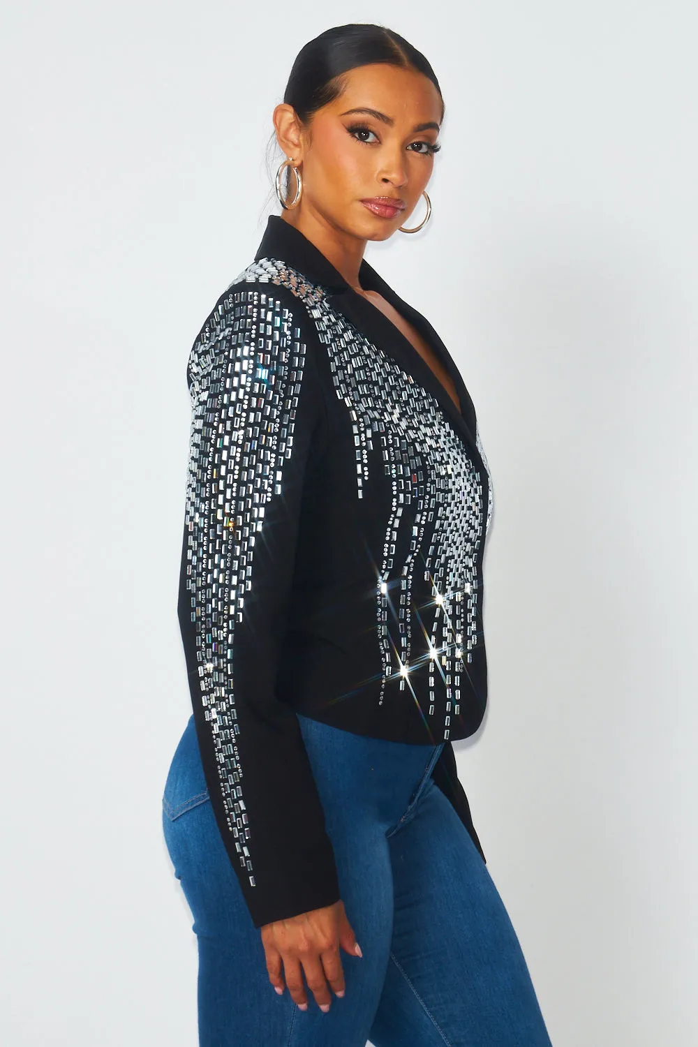 So Bossy Sparkly Rhinestone Fitted Blazer
