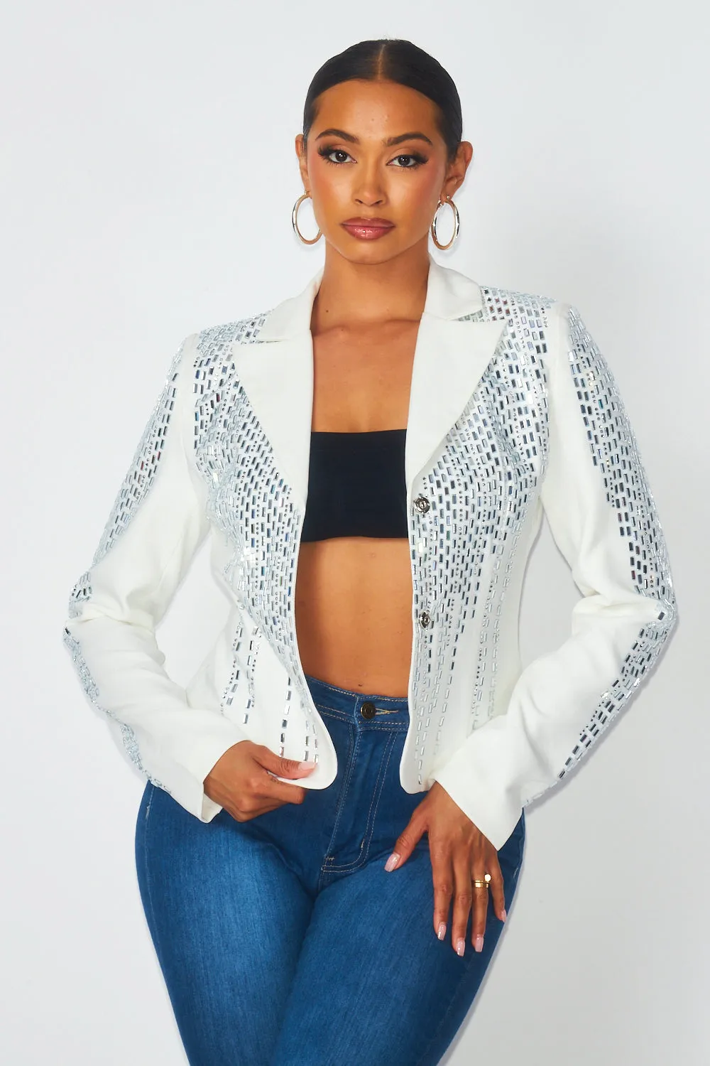 So Bossy Sparkly Rhinestone Fitted Blazer