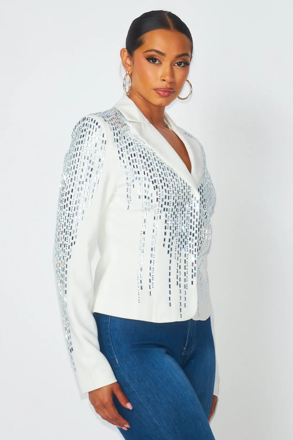 So Bossy Sparkly Rhinestone Fitted Blazer