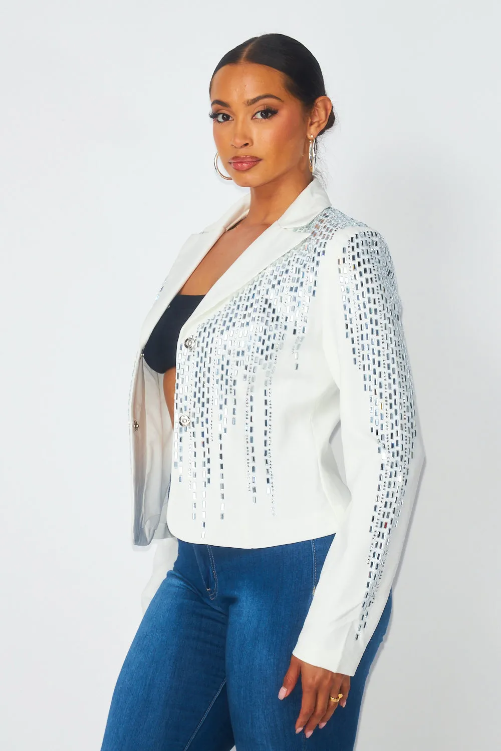 So Bossy Sparkly Rhinestone Fitted Blazer