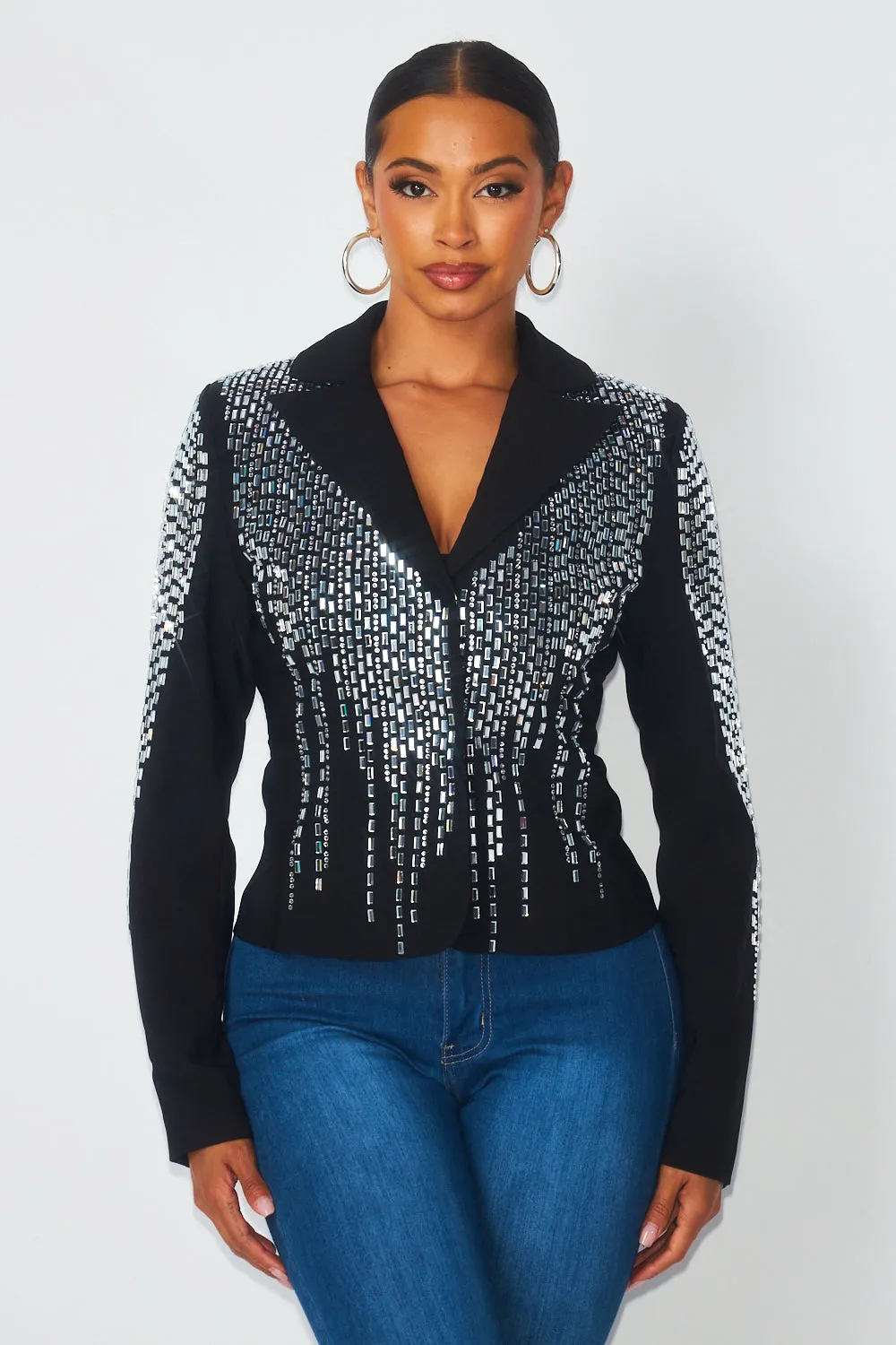 So Bossy Sparkly Rhinestone Fitted Blazer