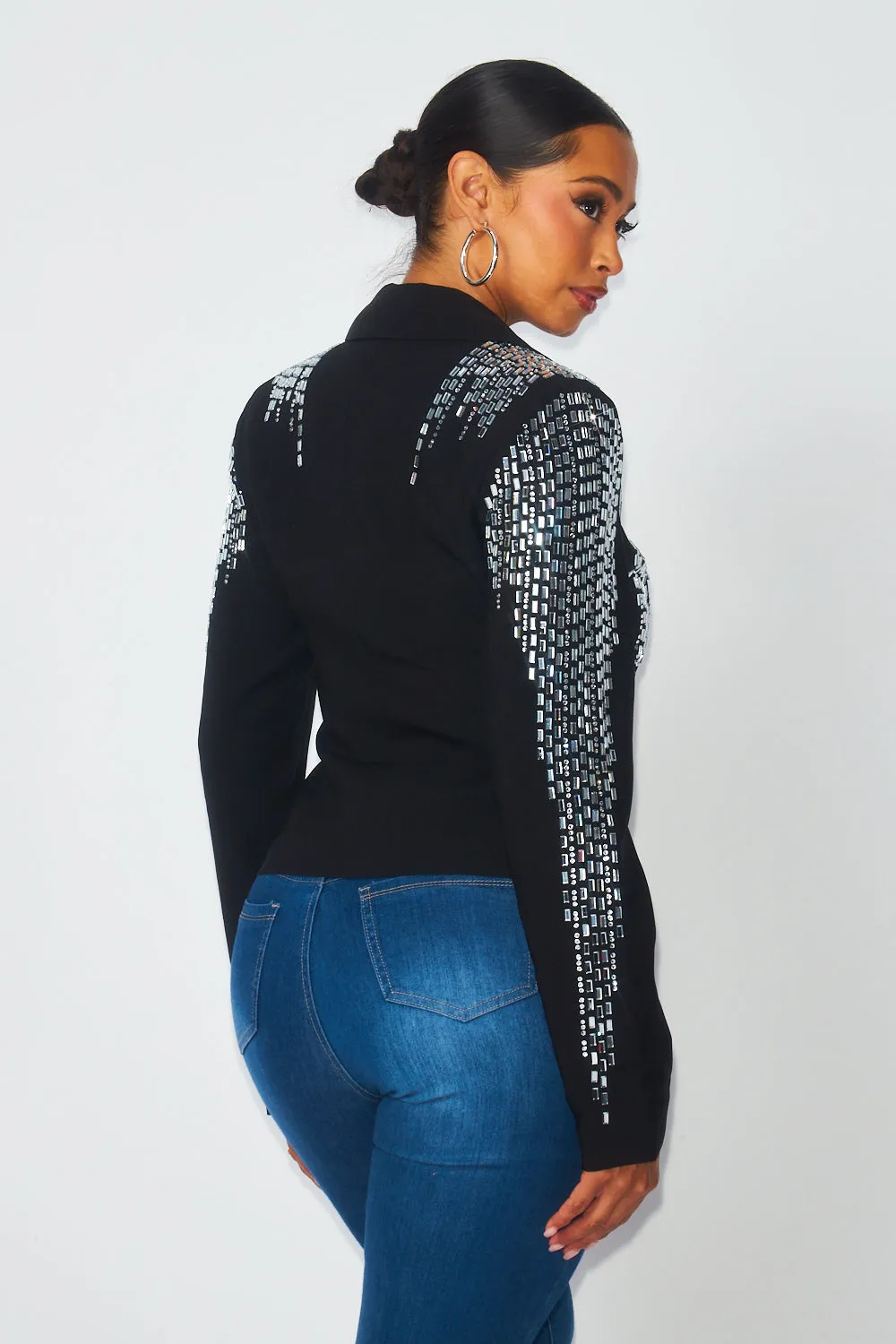 So Bossy Sparkly Rhinestone Fitted Blazer