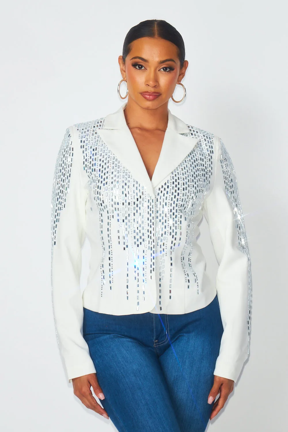 So Bossy Sparkly Rhinestone Fitted Blazer
