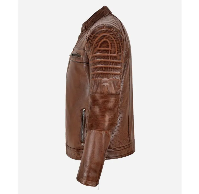 SPEED Chestnut Leather Jacket Men's Classic Racer Style Jacket