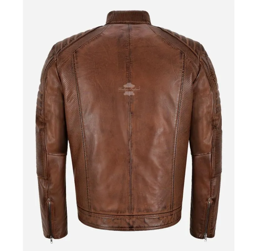 SPEED Chestnut Leather Jacket Men's Classic Racer Style Jacket