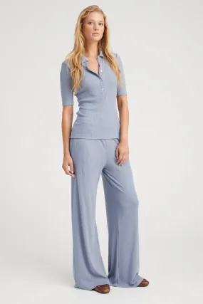 Steel Blue Rib Wide Leg Pants