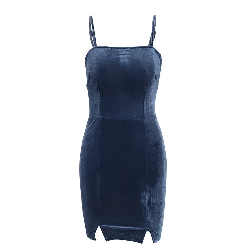 Strap Backless Velvet Dress | Slim Bodycon Dress