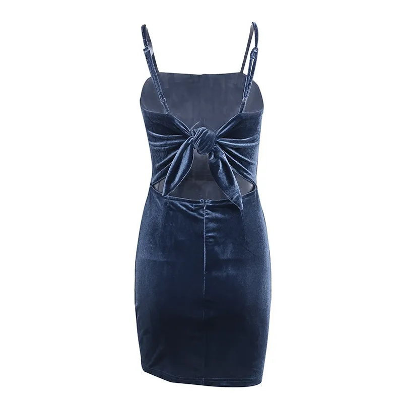 Strap Backless Velvet Dress | Slim Bodycon Dress