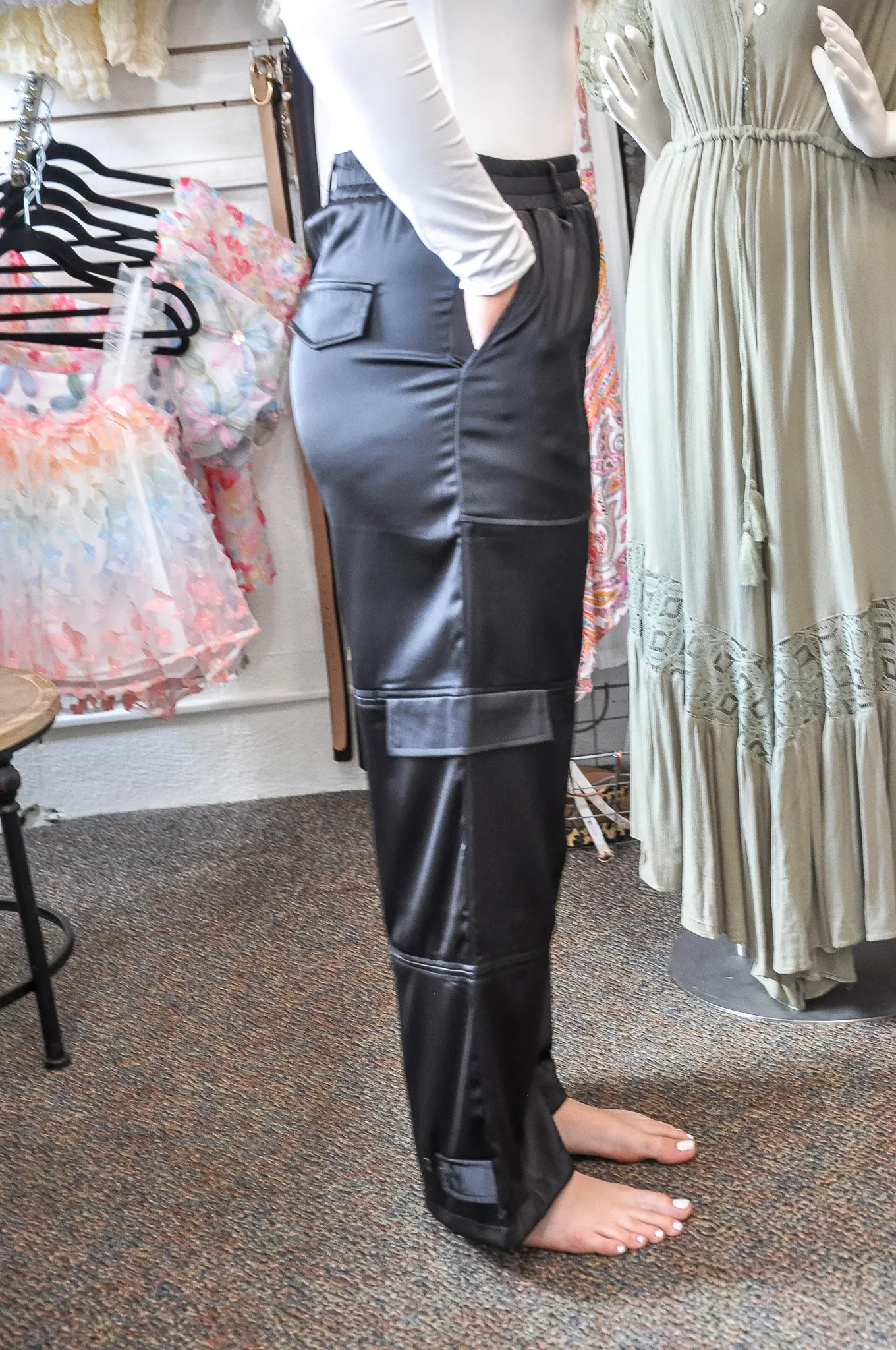 Sweet Satin Cargo Style Pants