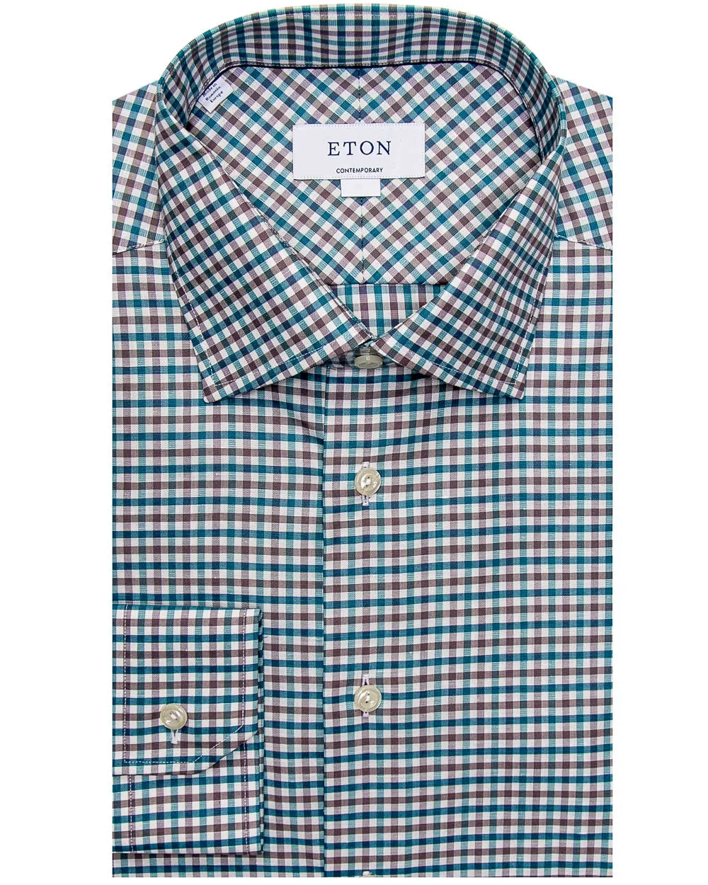 Teal Purple and Brown Check Dress Shirt