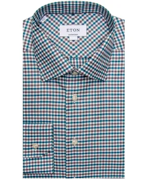 Teal Purple and Brown Check Dress Shirt