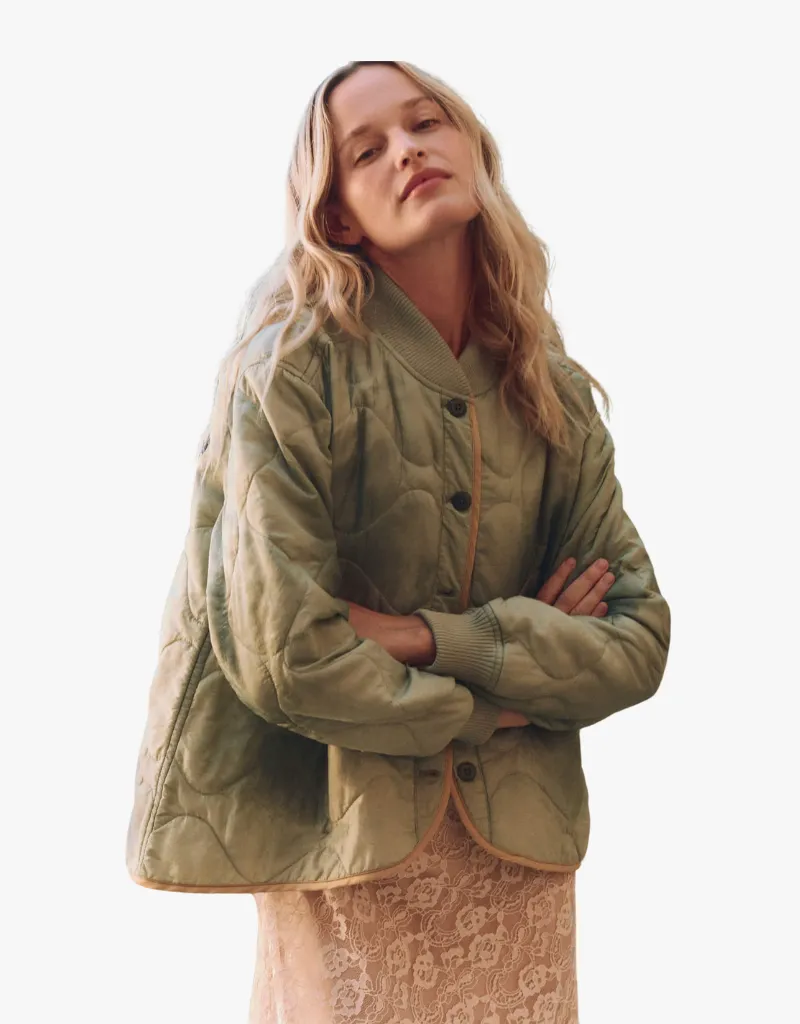 The Great The Quilted Liner Jacket in Mottled Green