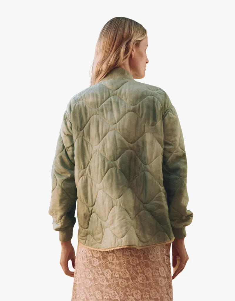 The Great The Quilted Liner Jacket in Mottled Green