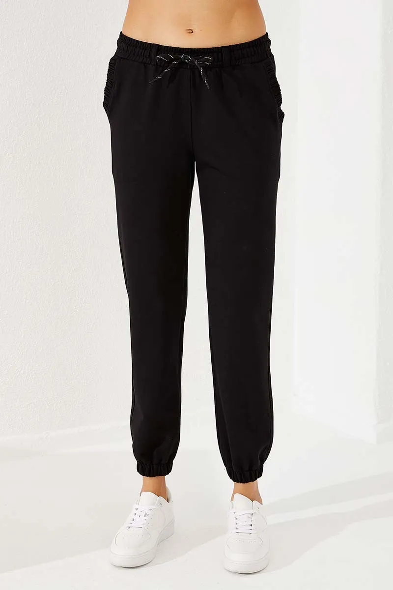 TMY Black Drawstring Pocket Comfort Fit Elastic Cuff Women's Sweatpants - 94580 - Herne