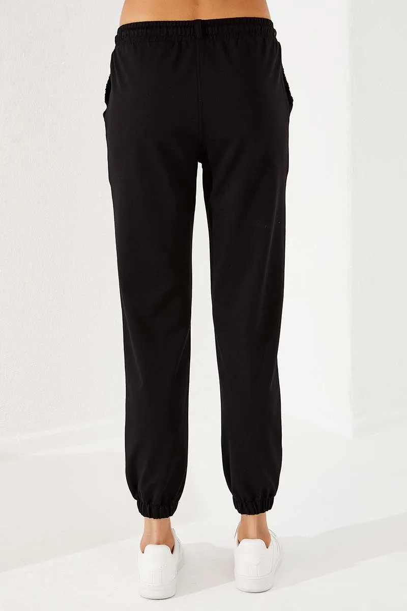 TMY Black Drawstring Pocket Comfort Fit Elastic Cuff Women's Sweatpants - 94580 - Herne